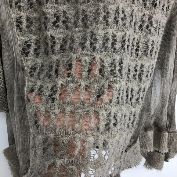 NWOT made in italy Taupe Sheer Eyelet Knit 1/2 Sleeve Oversized drape sweater - Picture 8 of 15
